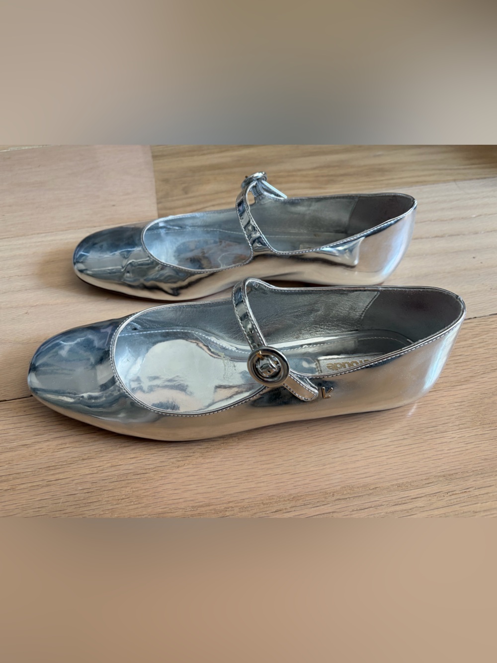 Larroude Metallic Silver Mary Jane Flats, size 8. - Picture 5 of 7